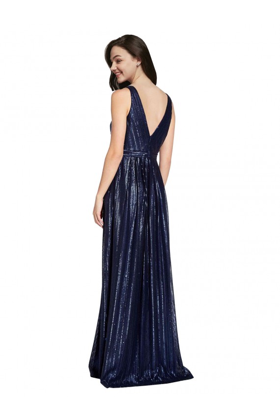 Sheath V-Neck Sequin Long Dark Navy Prom Dress Canada