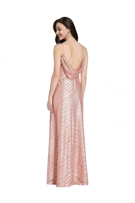 Sheath V-Neck Sequin Long Rose Gold Sleeveless Prom Dress Canada