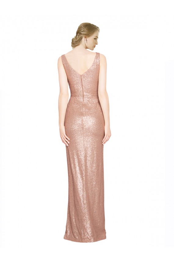 Sheath V-Neck Sequin Long Rose Gold Prom Dress Canada
