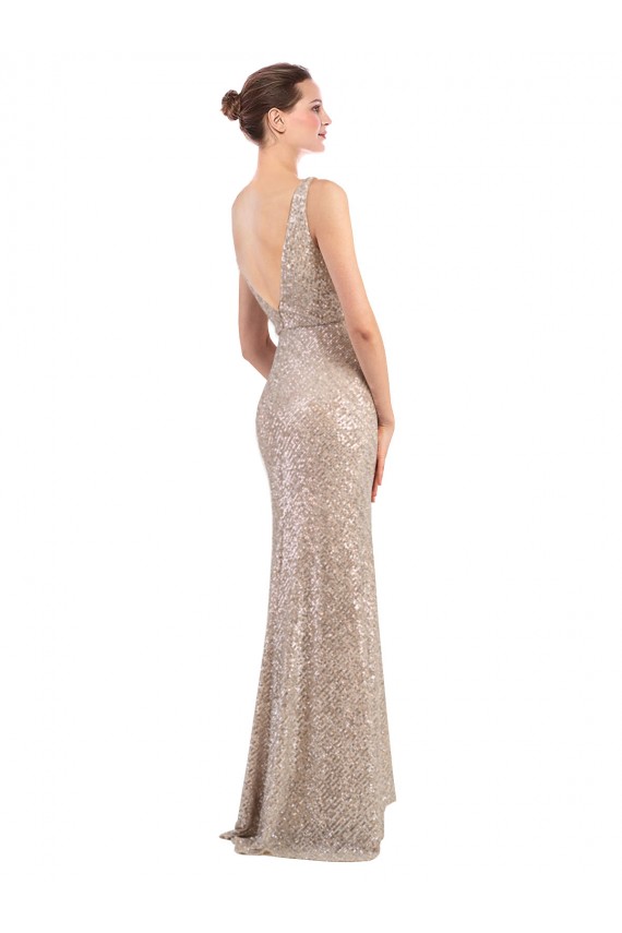 Sheath V-Neck Sequin & Sparkling Sequin Long Silver Prom Dress Canada