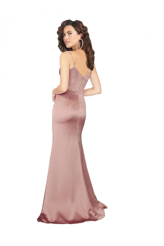 Sheath V-Neck Silk like Satin Long Dusty Pink Black Tie Prom Dress Canada
