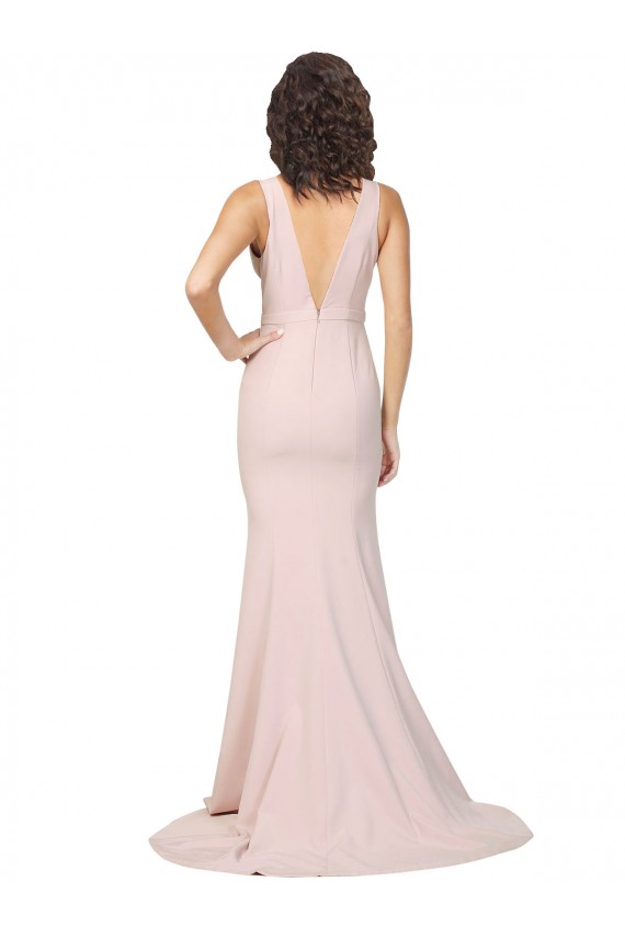Sheath V-Neck Stretch Crepe Sweep Train Pink Black Tie Prom Dress Canada