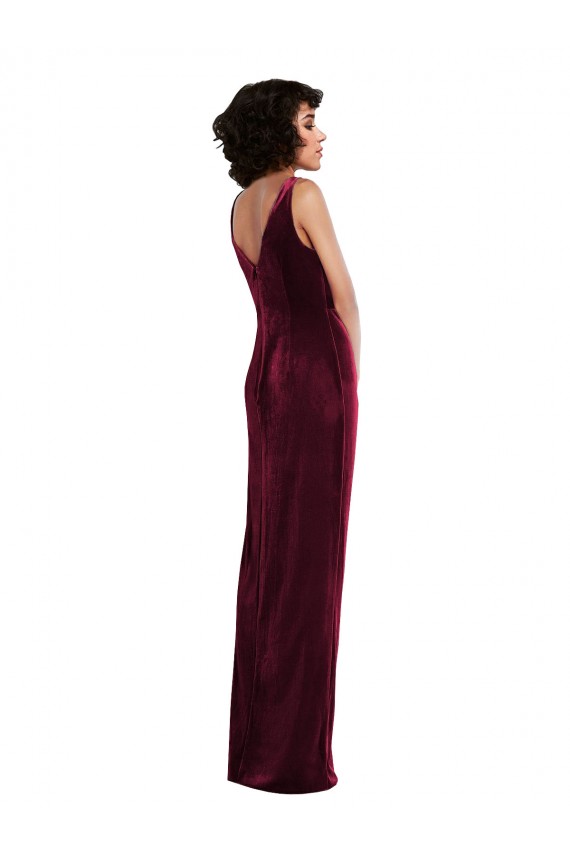 Sheath V-Neck Stretch Velvet Long Burgundy Prom Dress Canada