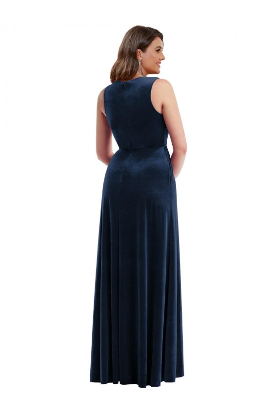 Sheath V-Neck Stretch Velvet Long Dark Navy Plus Size Formal Prom Dress Canada