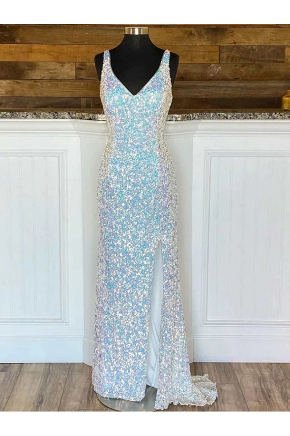 Sheath V-Neck Velvet Sequins Sweep Train Velvet Sequin Prom Dress Canada