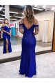 Sheath V-Neck Velvet Sequins Long Royal Blue Velvet Sequin Prom Dress Canada