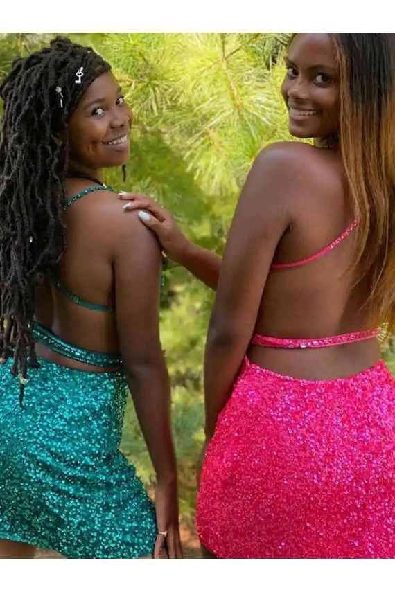 Sheath V-Neck Velvet Sequins Short Dark Green Velvet Sequin Prom Dress Canada