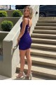 Sheath V-Neck Velvet Sequin Short Royal Blue Sleeveless Prom Dresses Canada