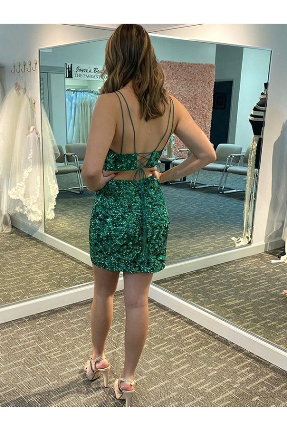 Sheath V-Neck Velvet Sequins Short Shamrock Green Velvet Sequin Prom Dress Canada