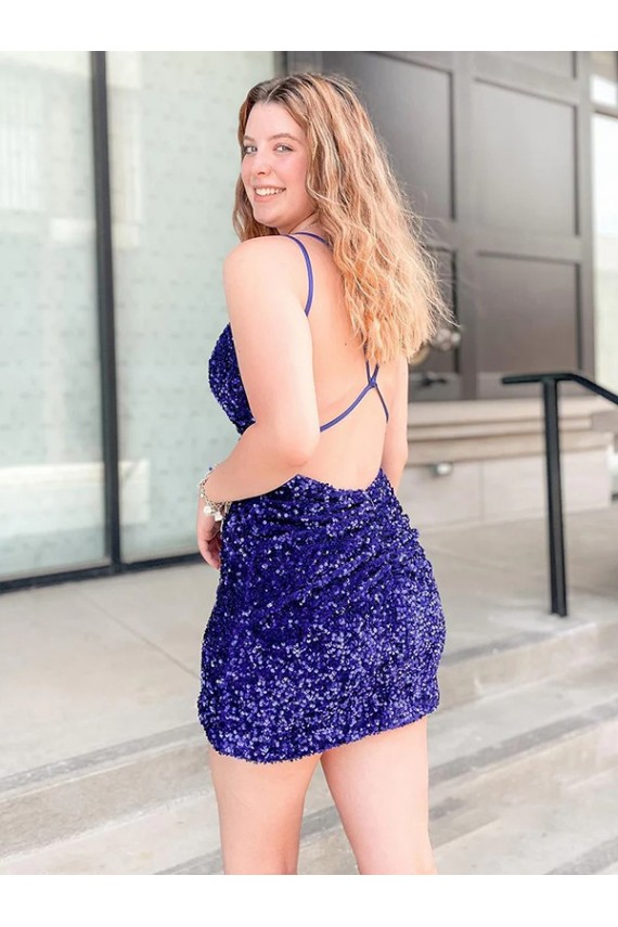 Sheath V-Neck Velvet Sequins Short Velvet Sequin Cocktail Prom Dress Canada