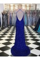 Sheath V-Neck Velvet Sequin Sweep Train Royal Blue Prom Dress Canada