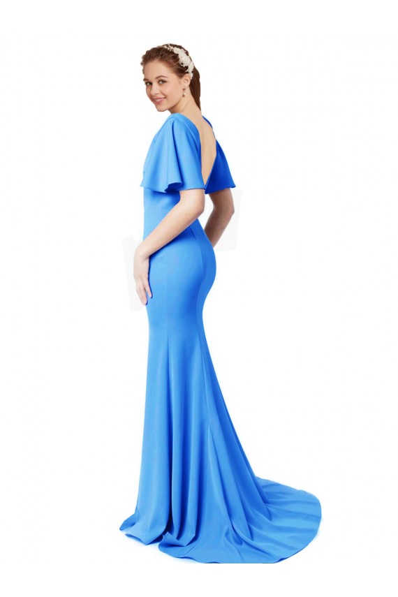 Mermaid, Sheath V-Neck Stretch Crepe Sweep Train Peacock Blue Prom Dress Canada
