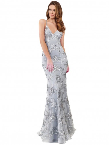 Mermaid High Neck Stretch Crepe & Sequin Tulle Long Silver Prom Dress Canada