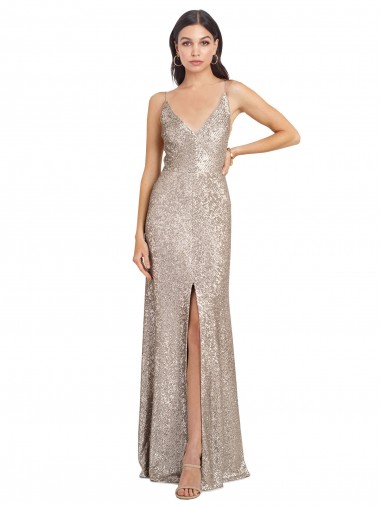 Sheath High Neck Sequin & Sparkling Sequin Long Silver Prom Dress Canada