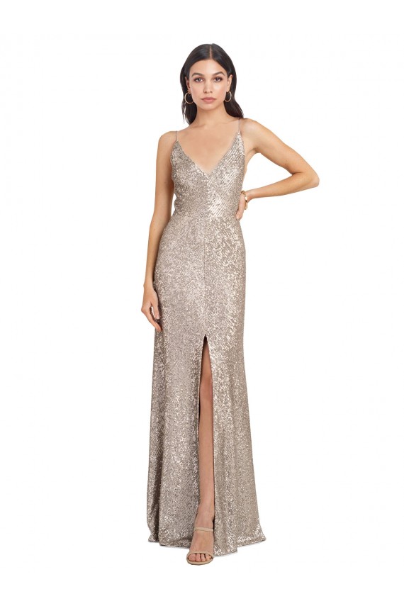 Sheath High Neck Sequin & Sparkling Sequin Long Silver Prom Dress Canada