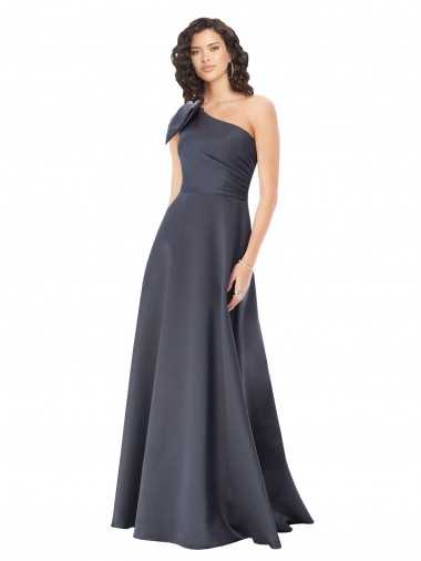 A-Line One Shoulder Satin Long Slate Grey Prom Dress Canada