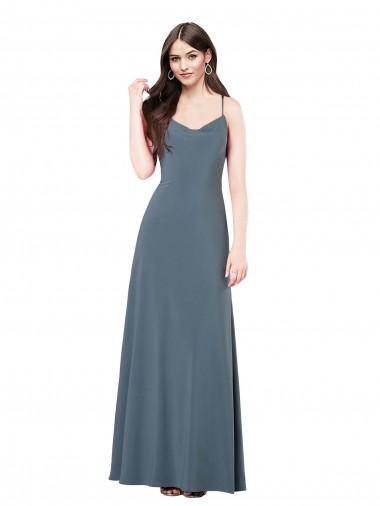 A-Line V-Neck Spandex Long Slate Grey Prom Dress Canada