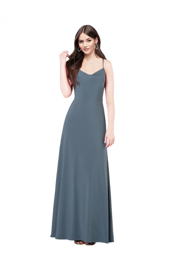 A-Line V-Neck Spandex Long Slate Grey Prom Dress Canada