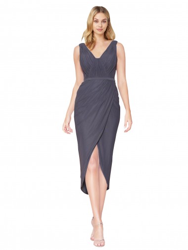 Mermaid High Neck Soft Chiffon Cocktail Length Slate Grey High Low Prom Dress Canada