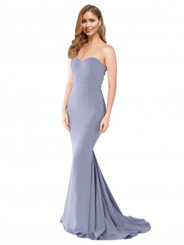Mermaid Strapless Stretch Crepe Long Smoke Blue Prom Dress Canada