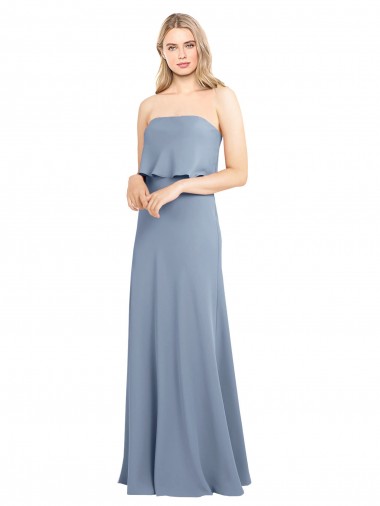 Sheath High Neck Stretch Crepe Long Smoke Blue Prom Dress Canada