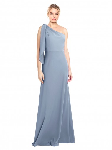 Sheath One Shoulder Stretch Crepe Long Smoke Blue Prom Dress Canada