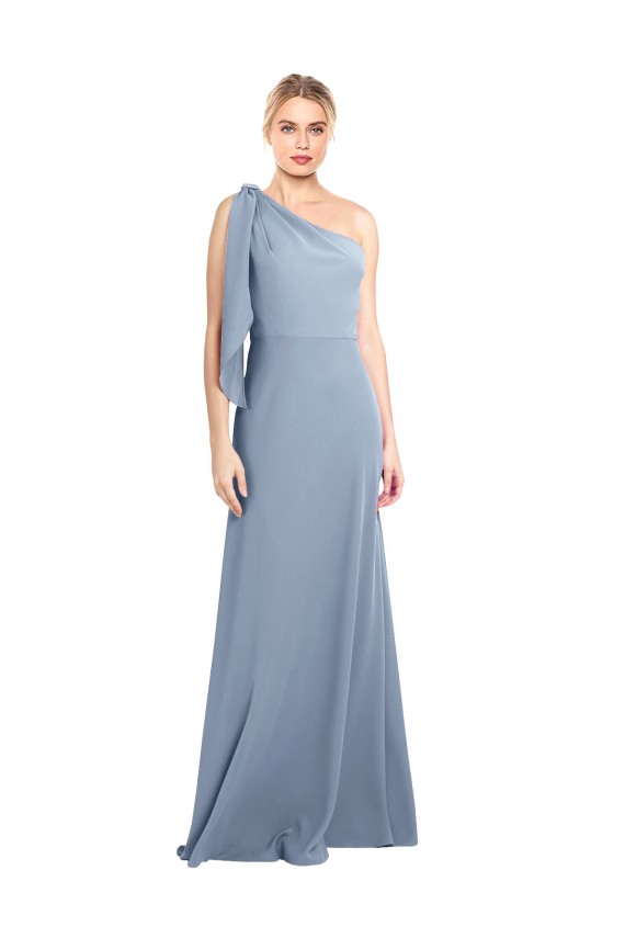 Sheath One Shoulder Stretch Crepe Long Smoke Blue Prom Dress Canada