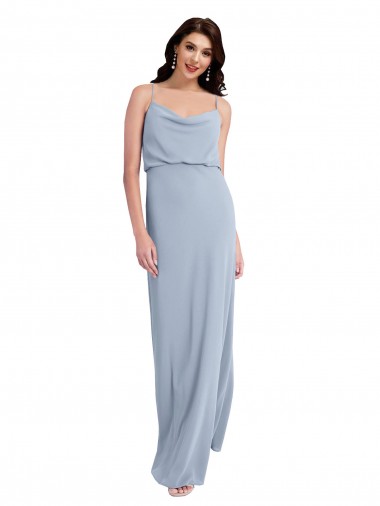 Sheath Cowl Neck Stretch Crepe Long Smoke Blue Prom Dress Canada