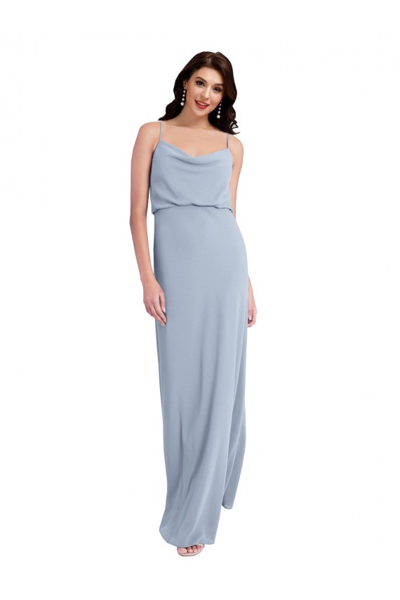 Sheath Cowl Neck Stretch Crepe Long Smoke Blue Prom Dress Canada