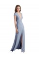 Sheath V-Neck Stretch Crepe Long Smoke Blue Prom Dress Canada