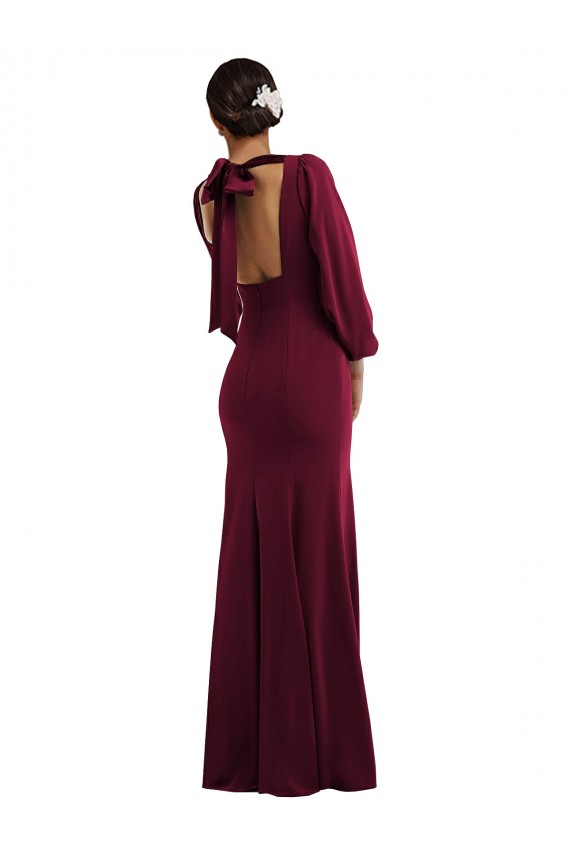 Trumpet Bateau Neck Stretch Crepe Long Burgundy Gold Long Sleeves Prom Dress Canada