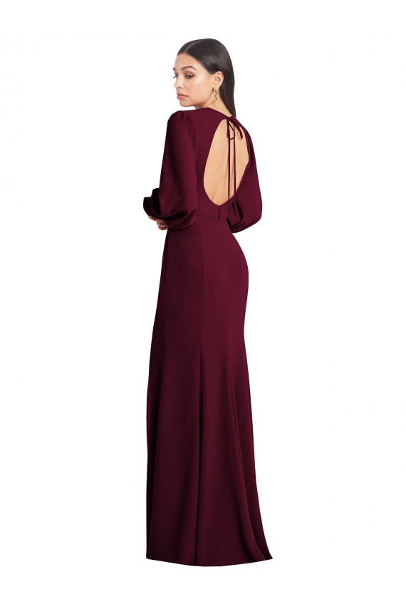 Trumpet Bateau Neck Stretch Crepe Long Burgundy Gold Prom Dress Canada