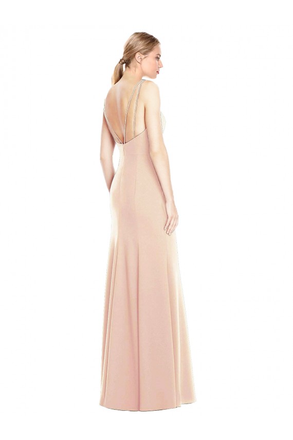 Trumpet Bateau Neck Stretch Crepe Long Nude Prom Dress Canada