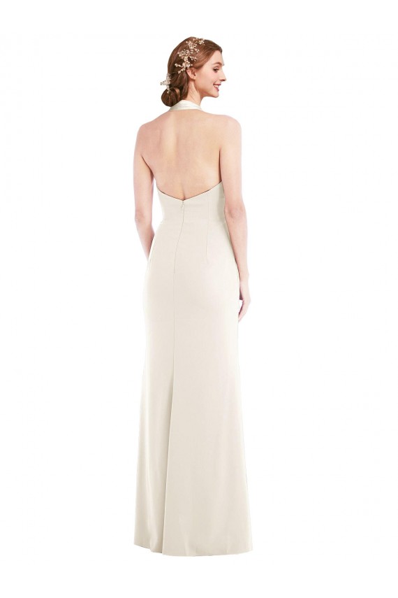 Trumpet Halter Neck Stretch Crepe Long Ivory Prom Dress Canada