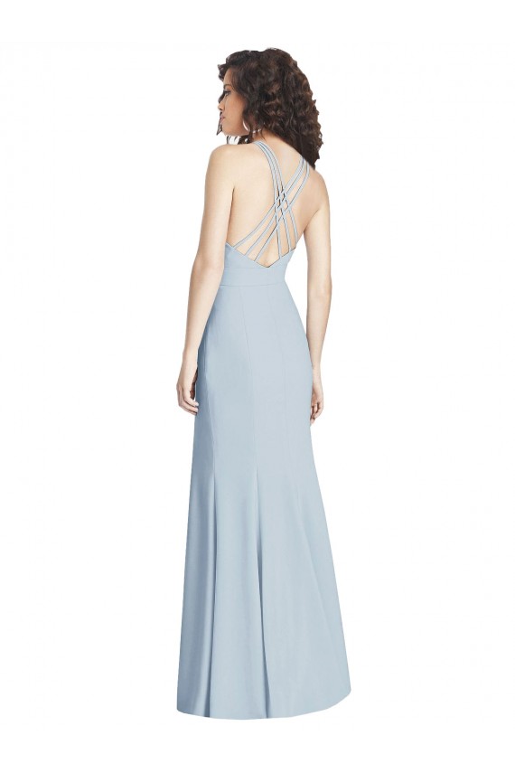 Trumpet Halter Neck Stretch Crepe Long Light Sky Blue Sleeveless Prom Party Dress Canada