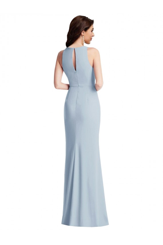 Trumpet Halter Neck Stretch Crepe Long Light Sky Blue Sleeveless Prom Dress Canada
