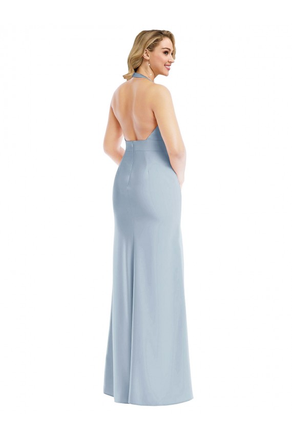 Trumpet Halter Neck Stretch Crepe Long Light Sky Blue Prom Dress Canada
