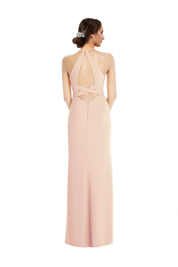Trumpet Halter Neck Stretch Crepe Long Nude Prom Dress Canada