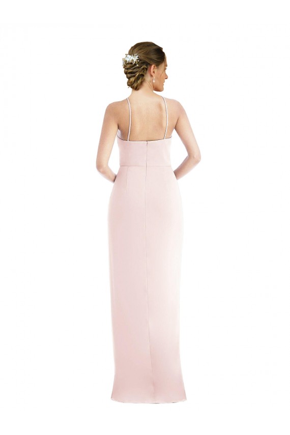 Trumpet Halter Neck Stretch Crepe Long Pink Prom Dress Canada