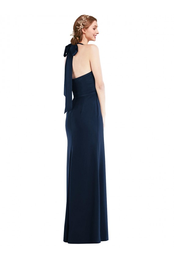 Trumpet High Neck Stretch Crepe Long Dark Navy Prom Dress Canada
