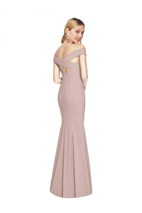 Trumpet Off the Shoulder Stretch Crepe Long Dusty Pink Prom Dress Canada
