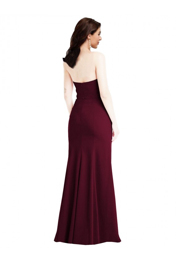 Trumpet Strapless Stretch Crepe Long Burgundy Gold Prom Dress Canada