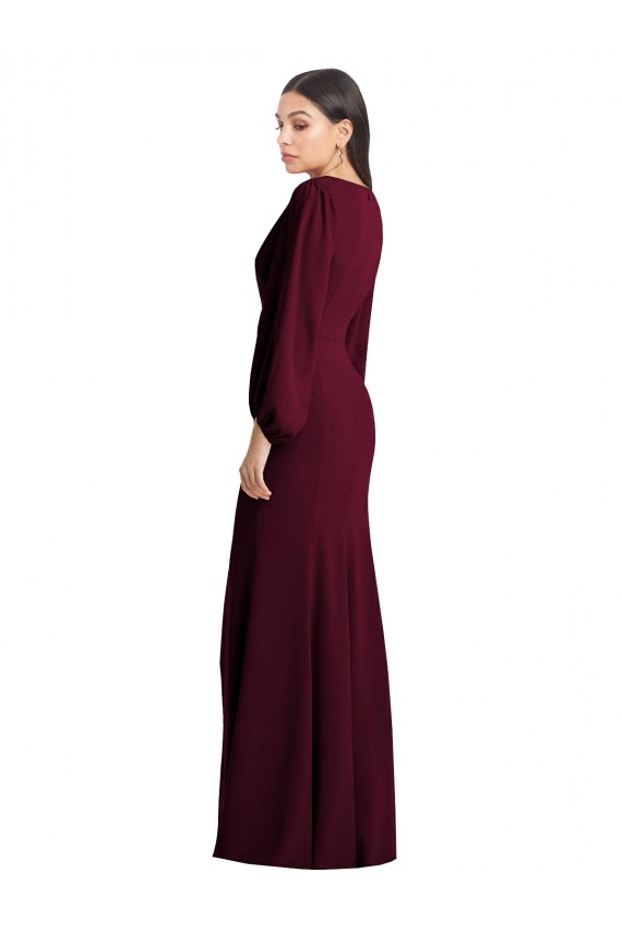 Trumpet V-Neck Stretch Crepe Long Burgundy Gold Prom Dress Canada