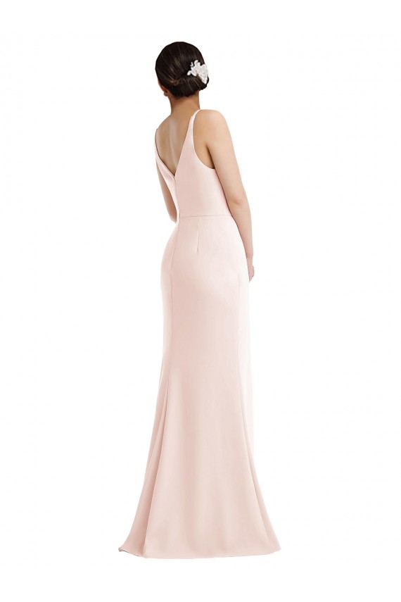 Trumpet V-Neck Stretch Crepe Long Pink Prom Dress Canada