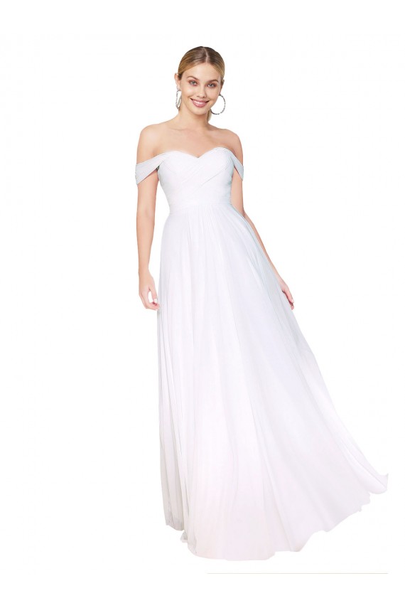 A-Line High Neck Soft Chiffon Long White Prom Dress Canada