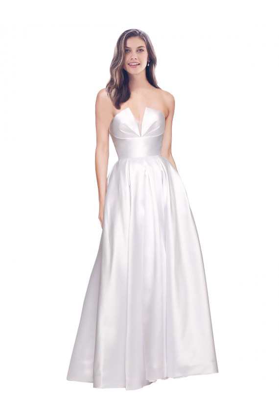 A-Line Strapless Stretch Satin Long White Prom Dress Canada