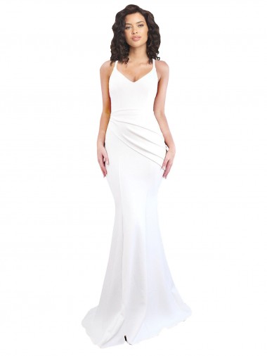 Mermaid High Neck Stretch Crepe Long White Black Tie Prom Dress Canada