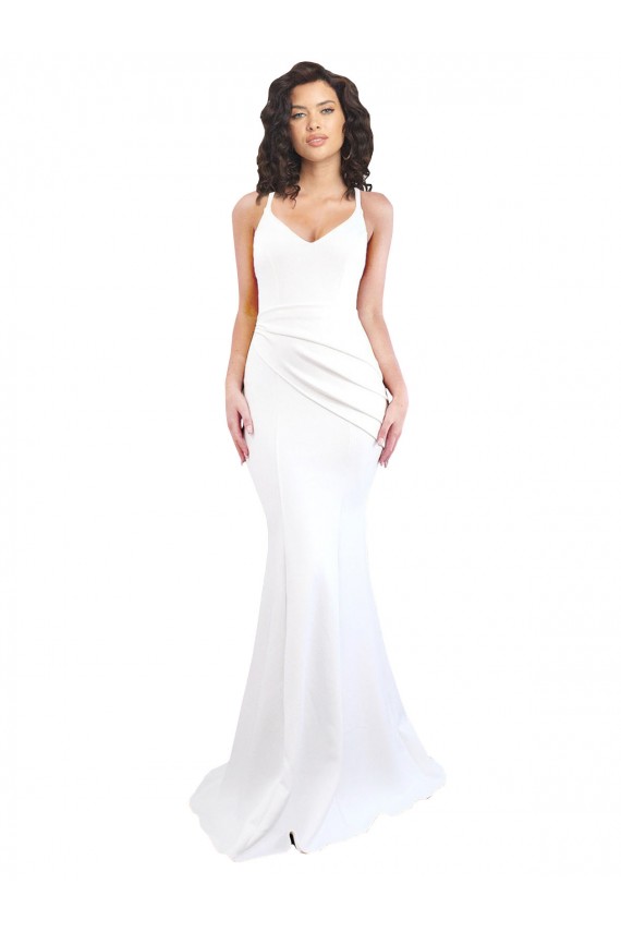 Mermaid High Neck Stretch Crepe Long White Black Tie Prom Dress Canada