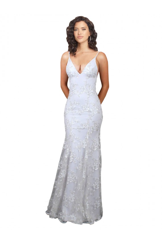 Mermaid High Neck Stretch Crepe & Sequin Tulle Long White Prom Dress Canada