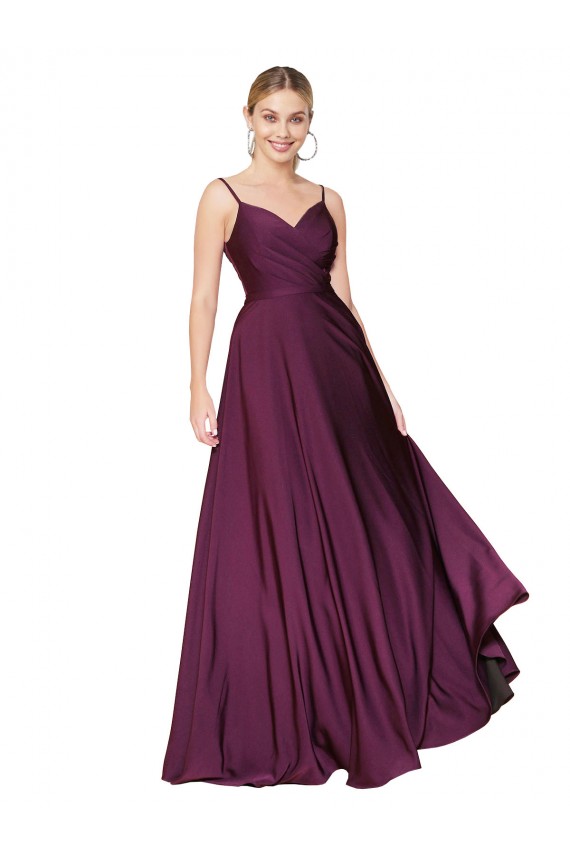 A-Line High Neck Stretch Crepe Long Wild Berry Prom Dress Canada